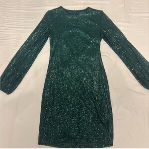 Glamorous Long Sleeve Green Sequin Dress